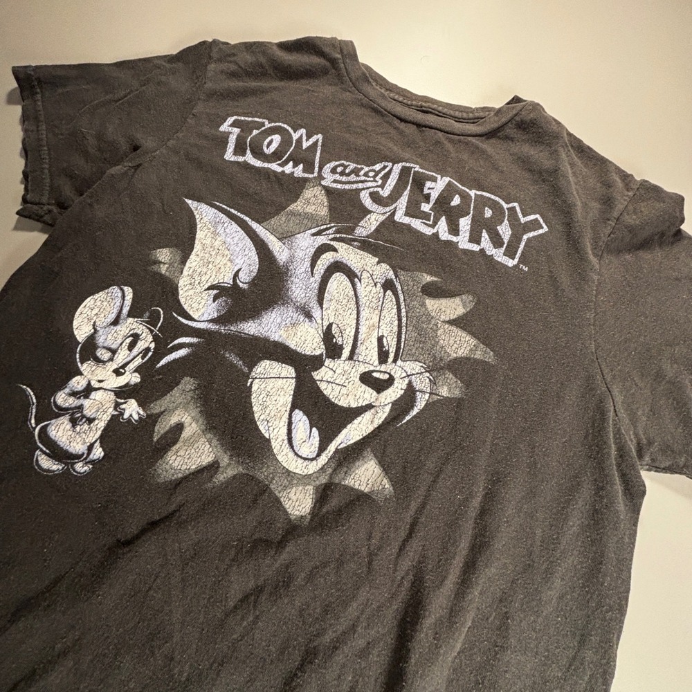 Tom and Jerry‎ T-Shirt Cartoon Character Graphic Print Gray Size S